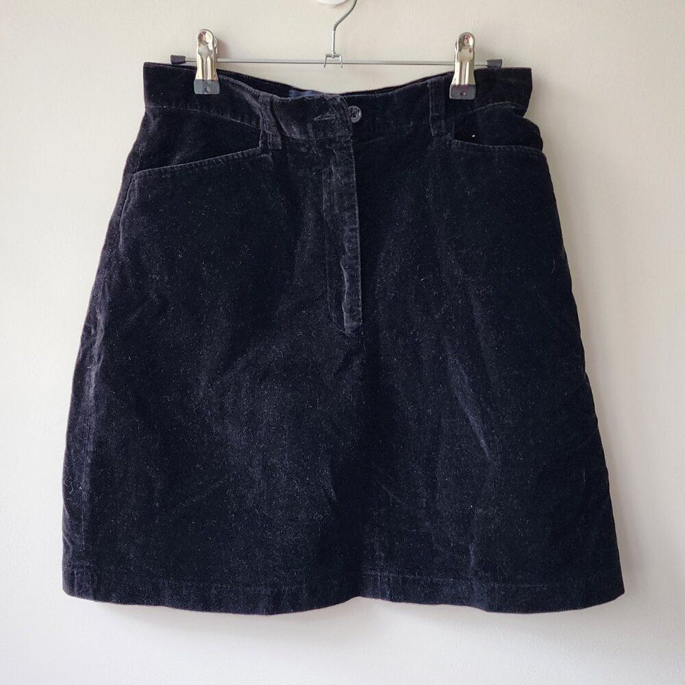 Herman Geist Vintage Black Velvet Mini Skirt | XS | Lined Pockets 100% Cotton